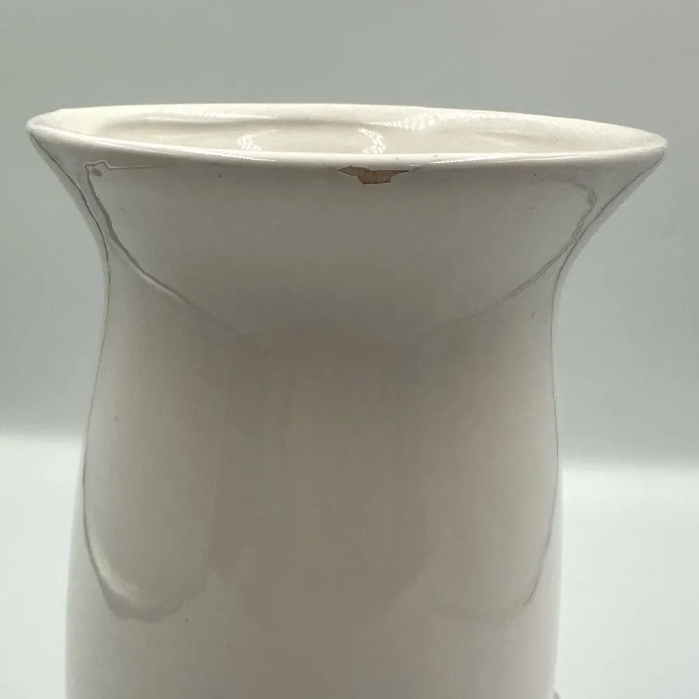 White Ceramic Vase Embossed Floral Pedestal Base Classic Decor 9 Inch